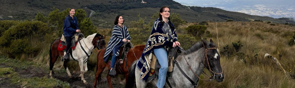 Three volunteers on horses.